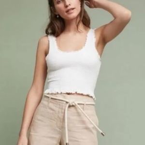 Anthropologie Floreat Lightweight Smocked White Ruffled Crop Top, Size M
